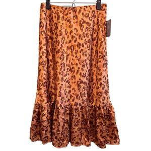 Forgotten Grace Skirt Womens Size Large Animal Print Ruffle‎ Hem Midi
